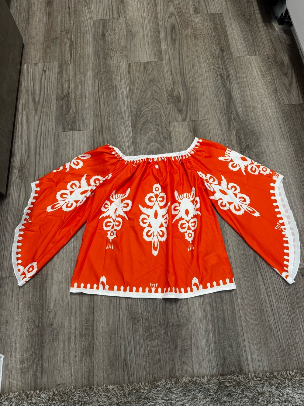 Stunning L Orange & White Boho Top New no Tags